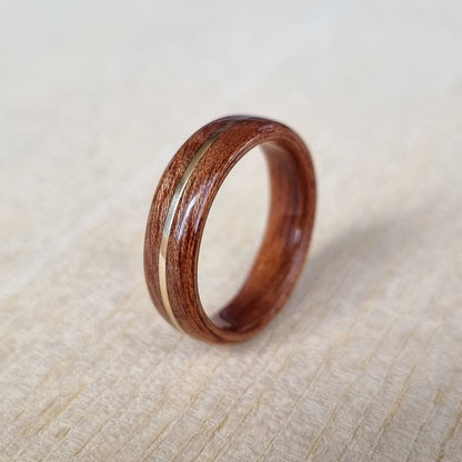 Sapele and brass ring - Hand made bent wood ring - Wooden wedding band - Engagement ring - Natural jewellery