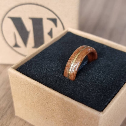 Sapele and brass ring - Hand made bent wood ring - Wooden wedding band - Engagement ring - Natural jewellery