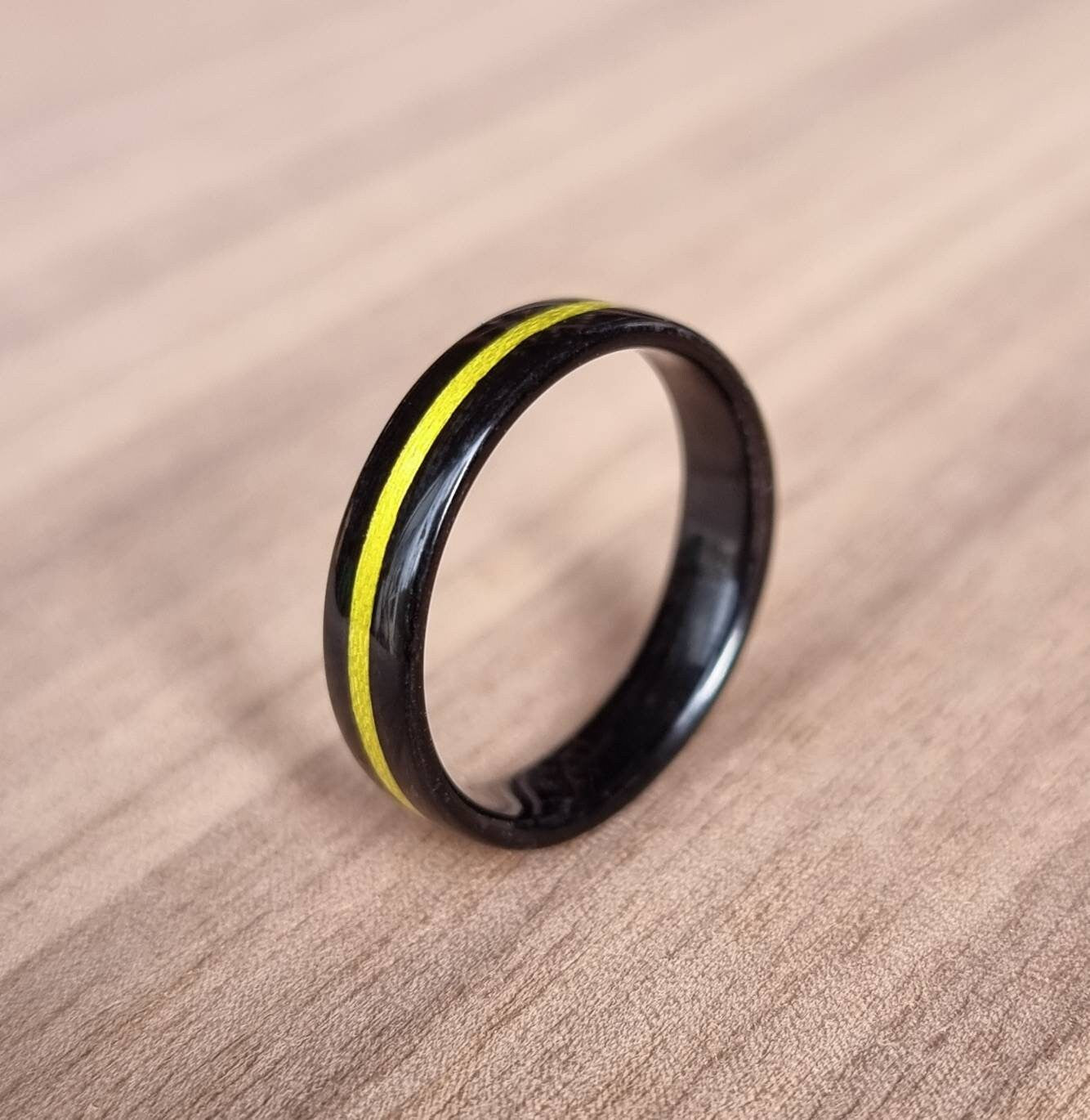 Black oak & yellow tulipwood ring - Hand made bent wood ring - Alternative wooden wedding band - Custom engagement - 5th anniversary gift