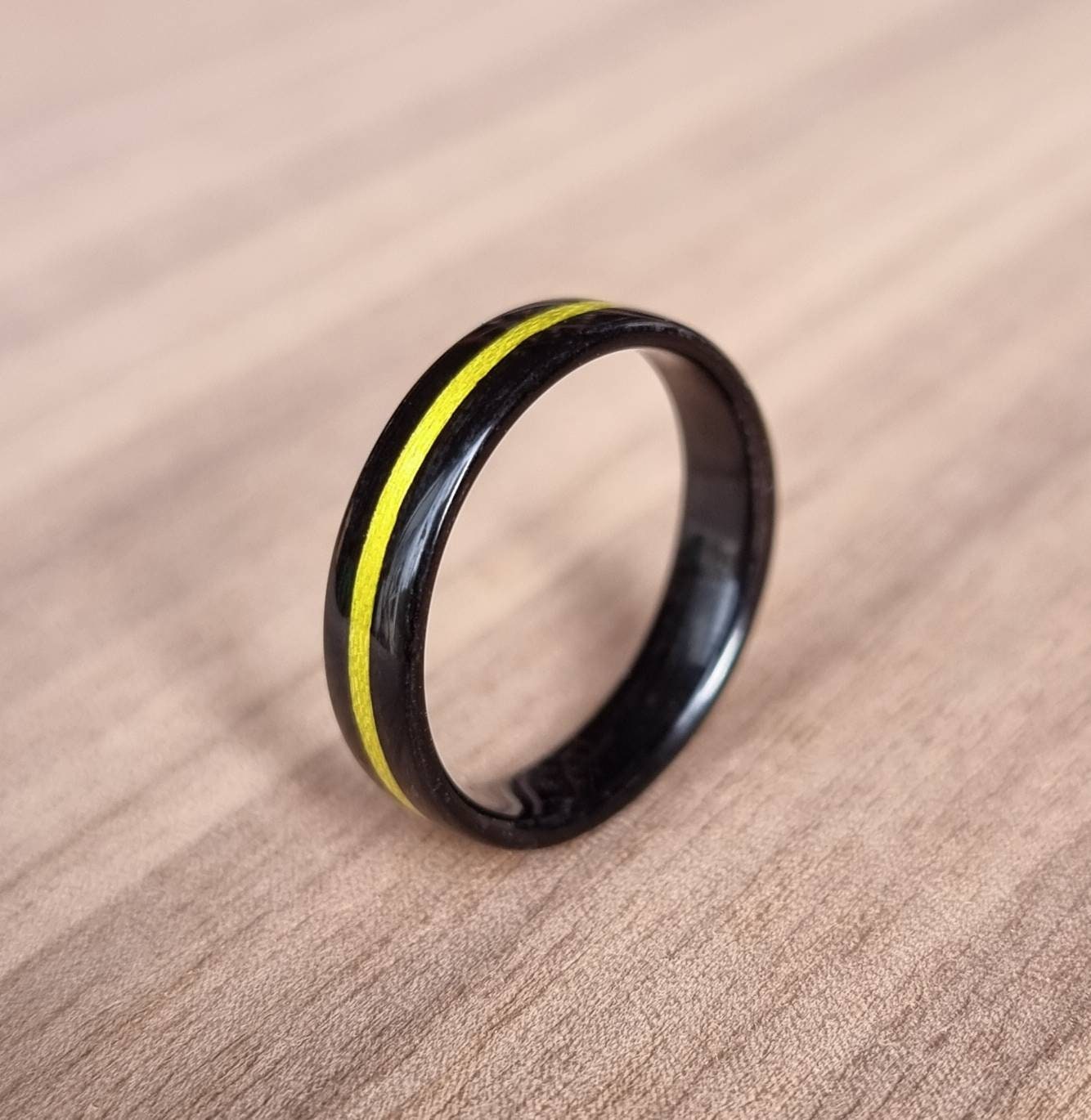 Black oak & yellow tulipwood hand made bent wood ring