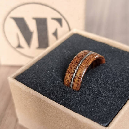 Rosewood and guitar string hand made bent wood ring