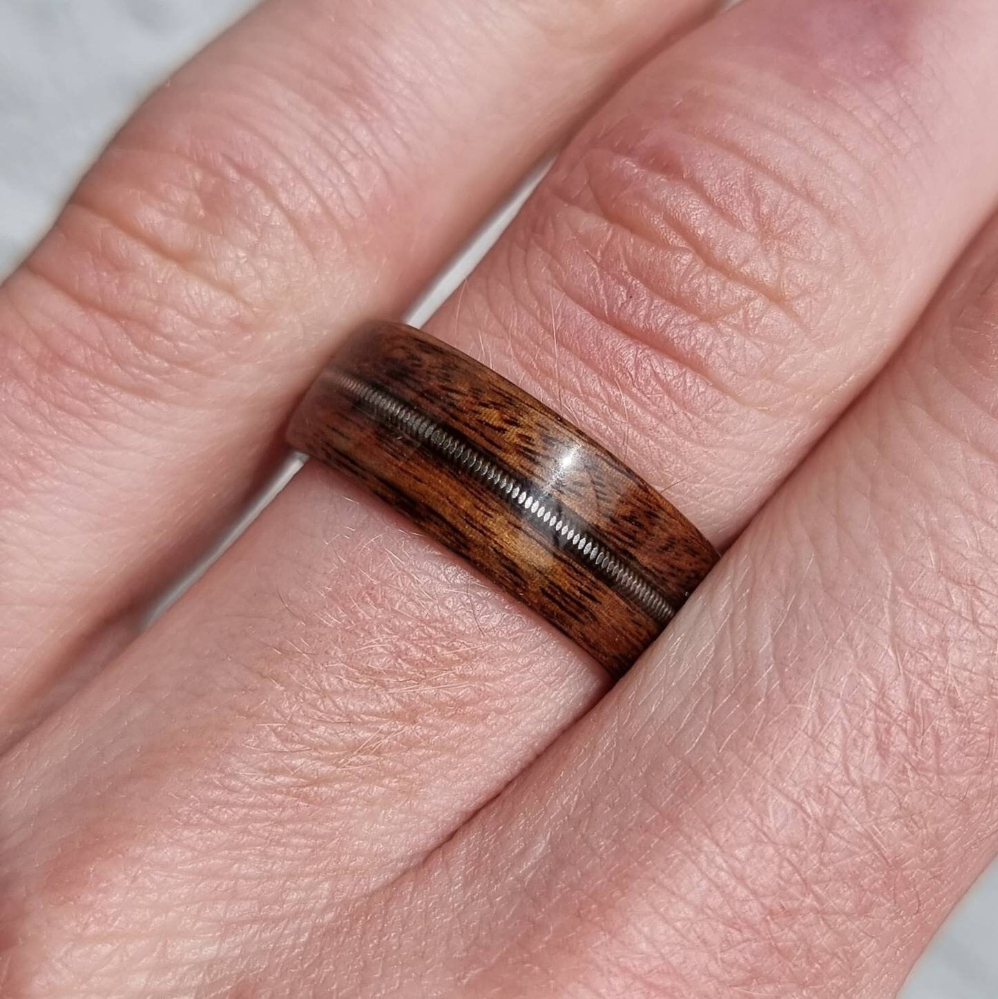 Rosewood and guitar string hand made bent wood ring