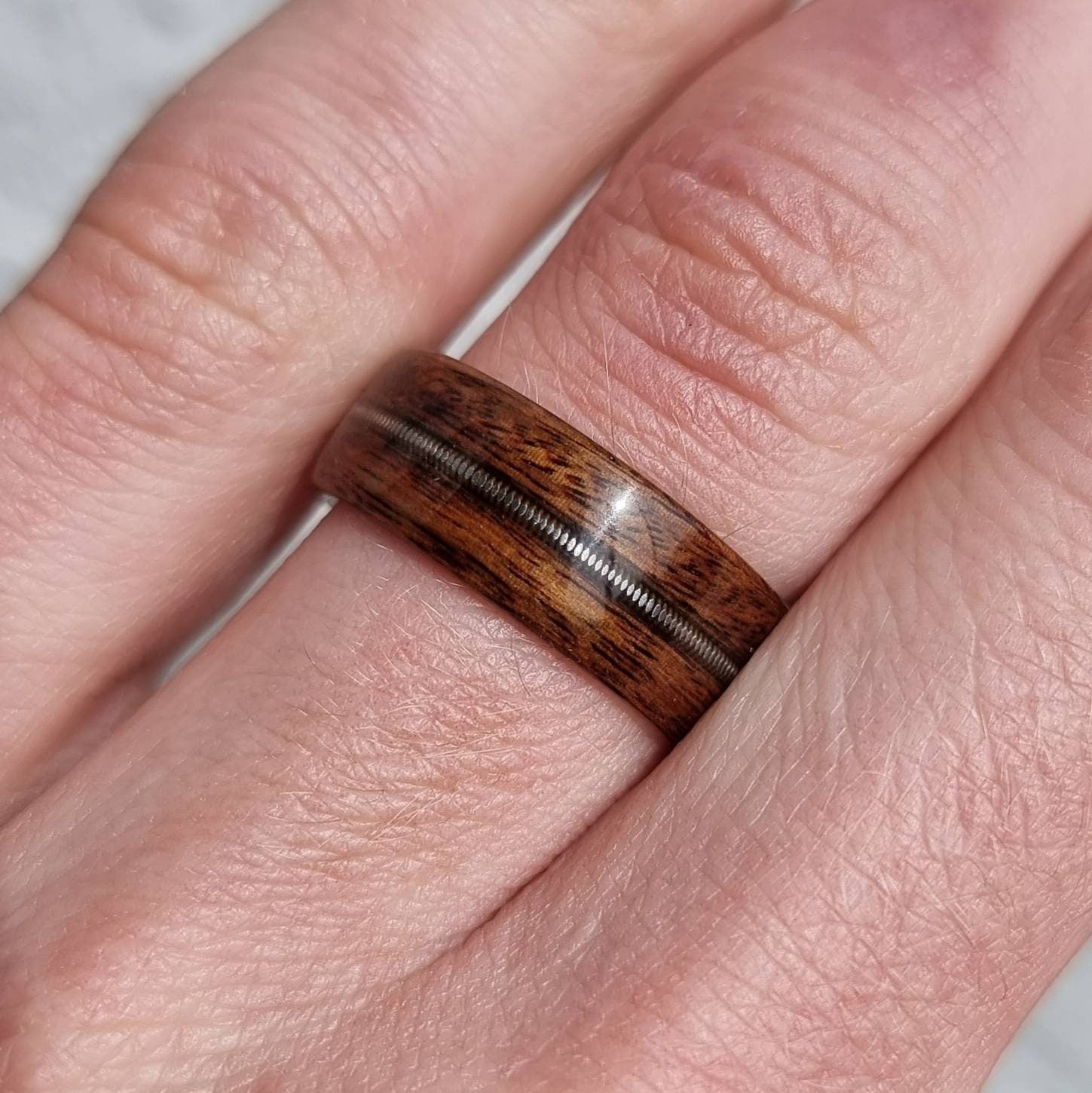 Rosewood and guitar string ring - Hand made bent wood ring - Wooden wedding band - Engagement ring - Natural jewellery
