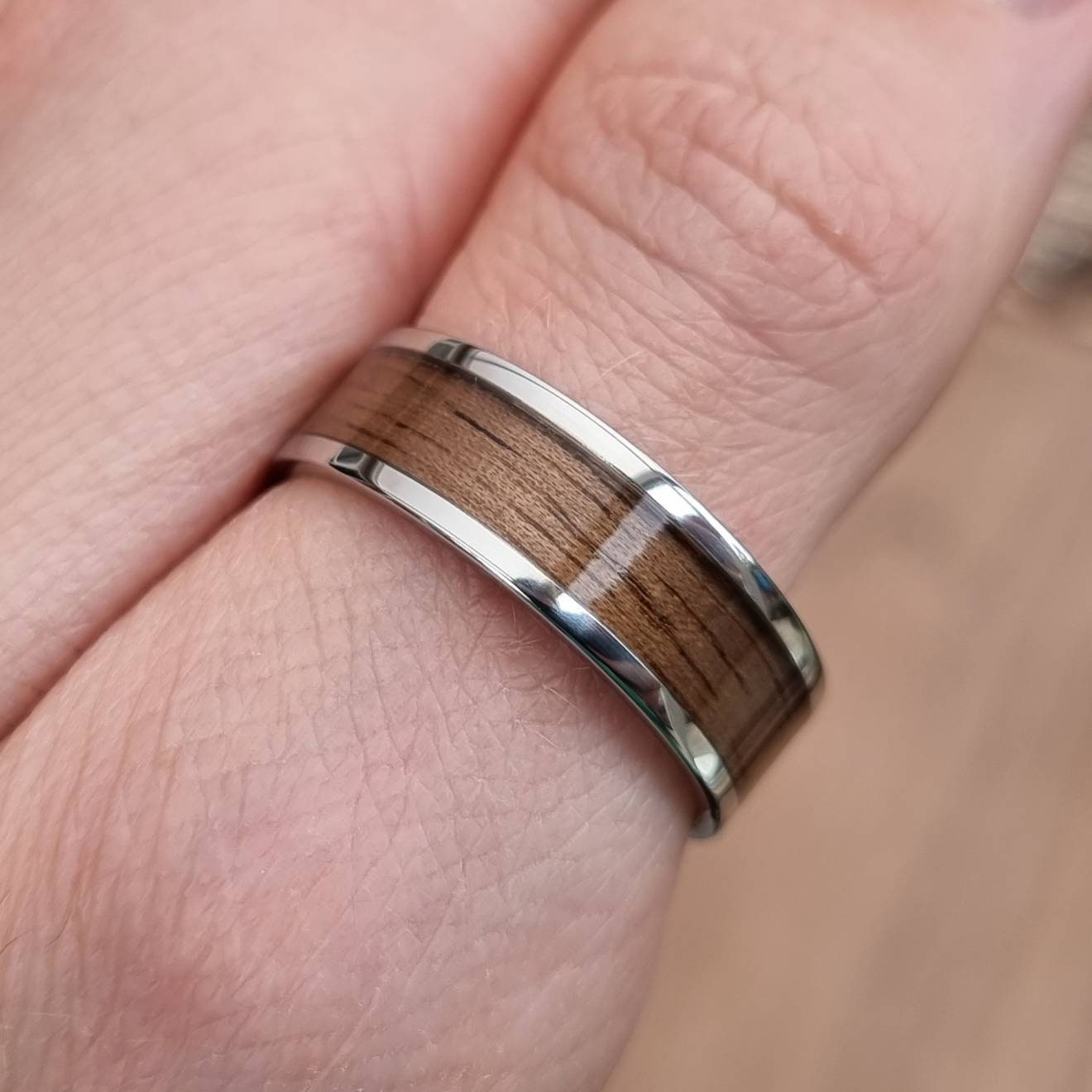 Custom stainless steel & wood ring - Bespoke ring - Hand made bent wood - Wooden wedding band - Alternative Engagement ring - Natural