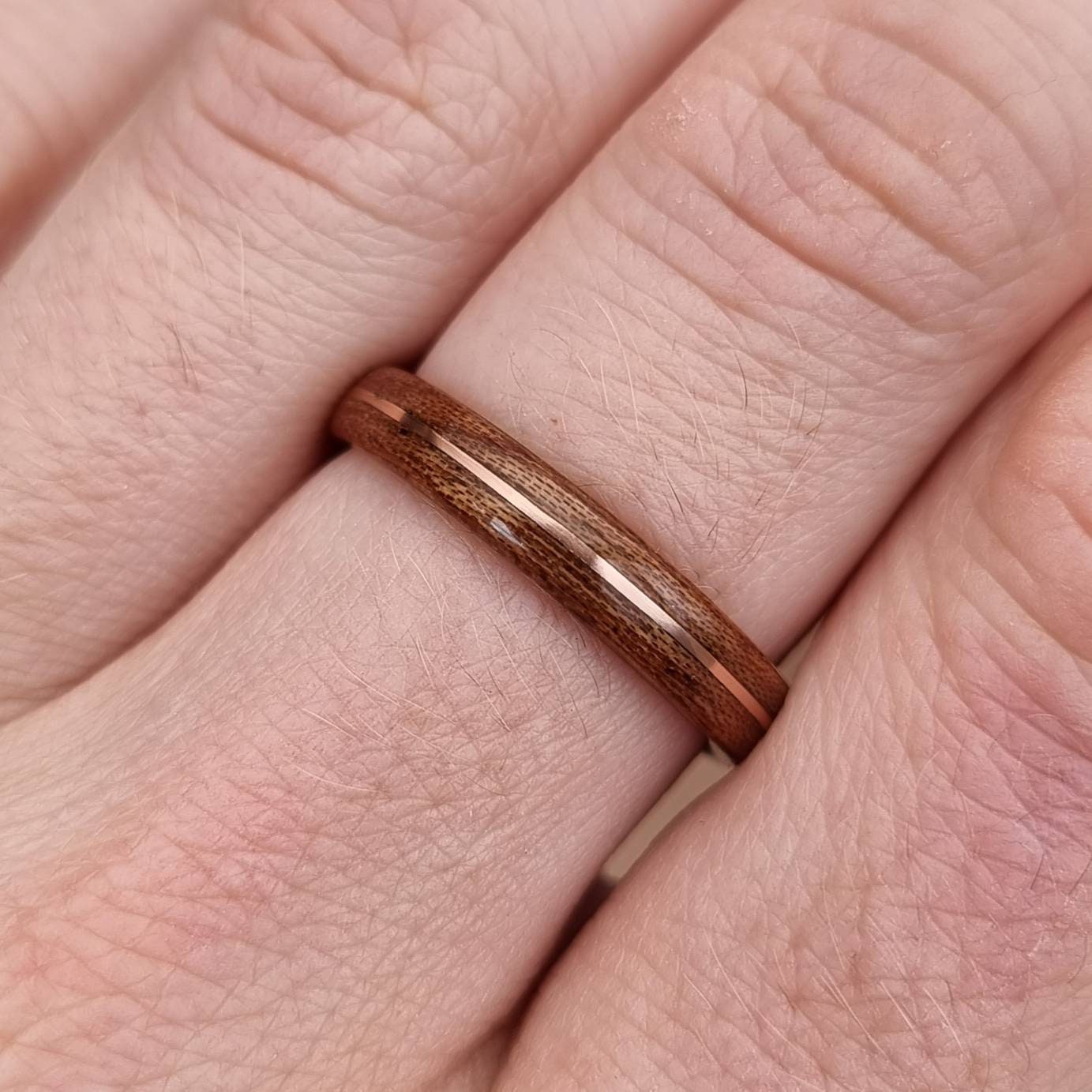 Sapele and copper hand made bent wood ring