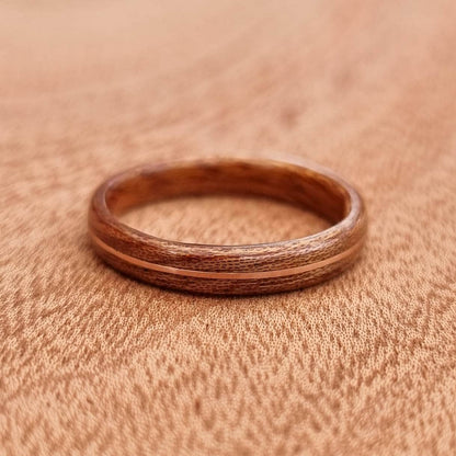 Sapele and copper hand made bent wood ring