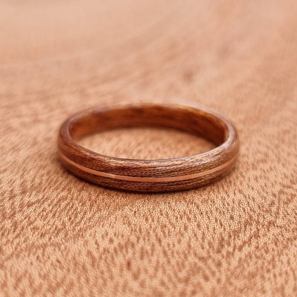 Sapele and copper ring - Hand made bent wood ring - Wooden wedding band - Engagement ring - Natural jewellery