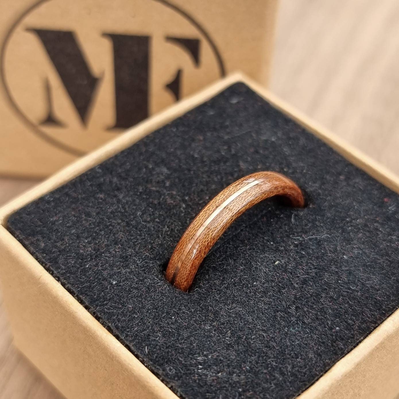 Sapele and copper hand made bent wood ring