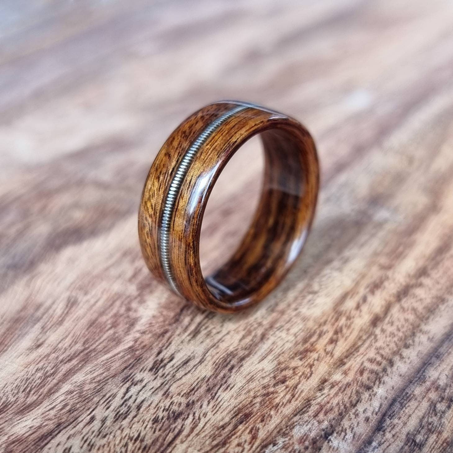 Rosewood and guitar string hand made bent wood ring