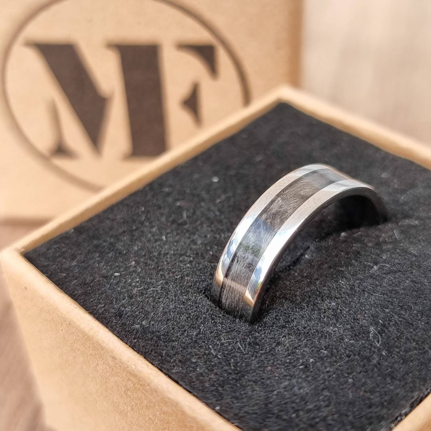 Custom stainless steel & wood ring - Bespoke ring - Hand made bent wood - Wooden wedding band - Alternative Engagement ring - Natural