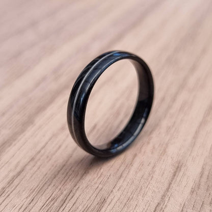 Black oak & guitar string ring - Hand made bent wood ring - Alternative wooden wedding band - Custom engagement ring - 5th anniversary gift