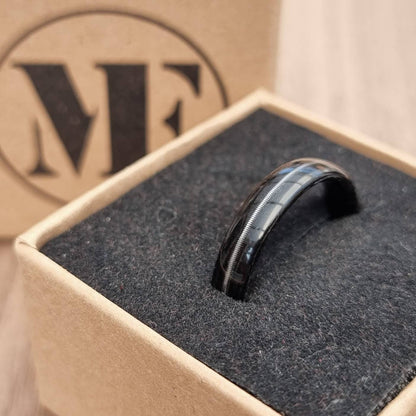 Black oak & guitar string hand made bent wood ring