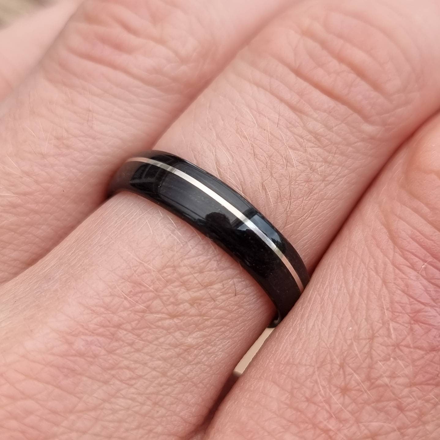 Black oak & sterling silver hand made bent wood ring