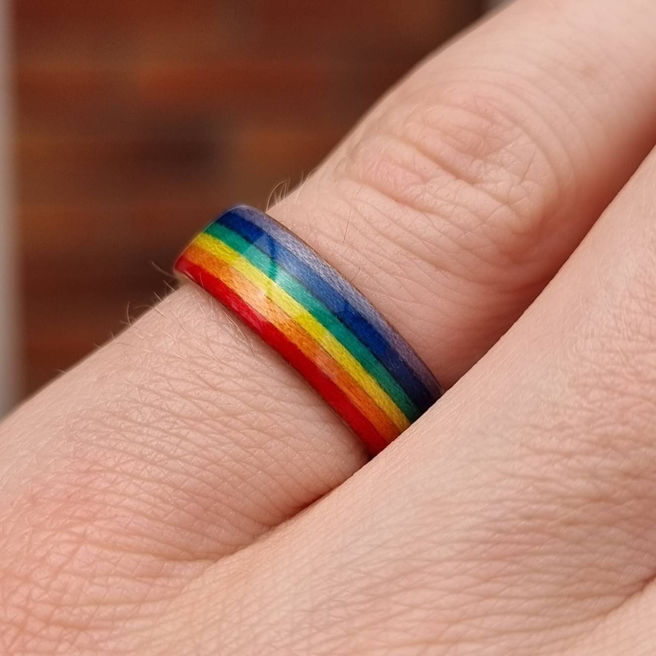 Walnut and rainbow tulipwood hand made bent wood ring