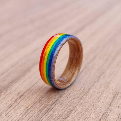 Walnut and rainbow tulipwood hand made bent wood ring