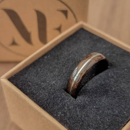 Smoked eucalyptus and silver hand made bent wood ring