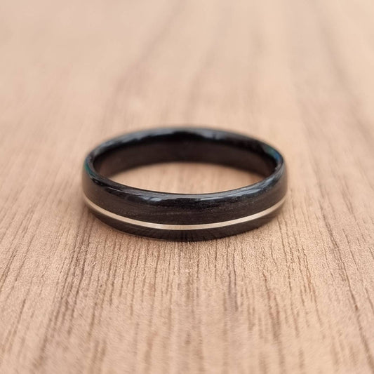Black oak & sterling silver hand made bent wood ring