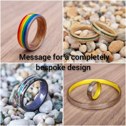 Pet ash & opal memorial custom wood and metal ring - Bespoke hand made bent wood ring - Custom wooden wedding band - Alternative engagement