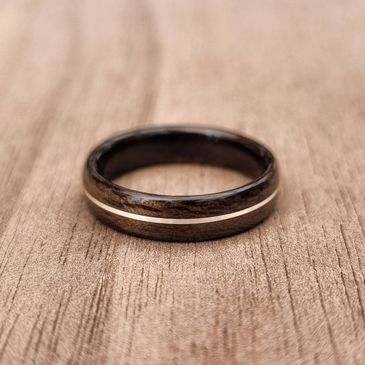 Smoked eucalyptus and silver hand made bent wood ring