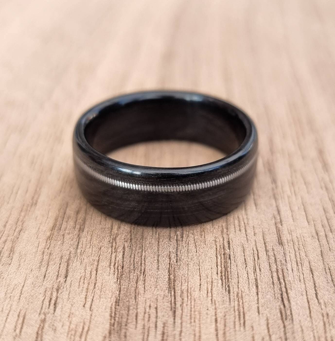 Black oak & guitar string ring - Hand made bent wood ring - Alternative wooden wedding band - Custom engagement ring - 5th anniversary gift