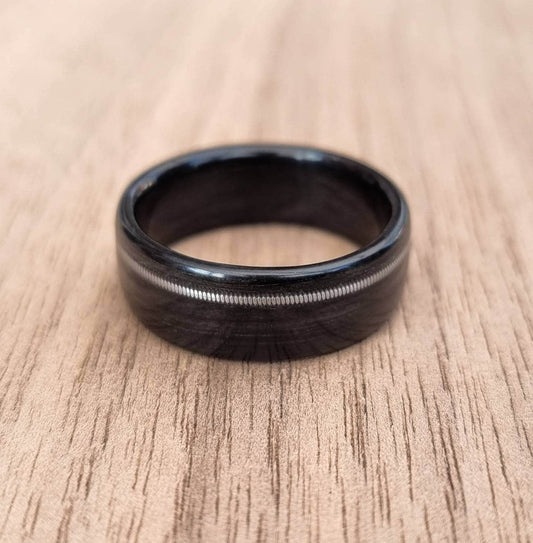 Black oak & guitar string hand made bent wood ring