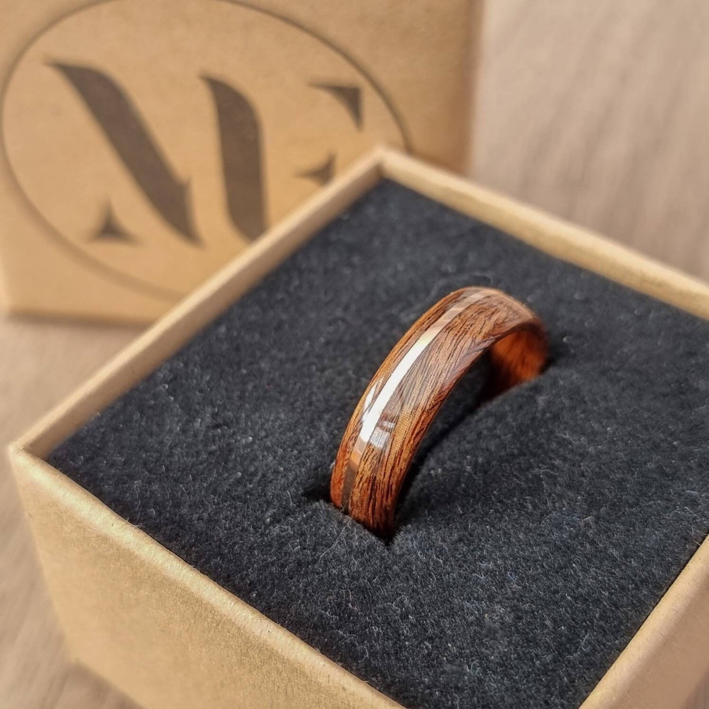Rosewood & copper hand made bent wood ring