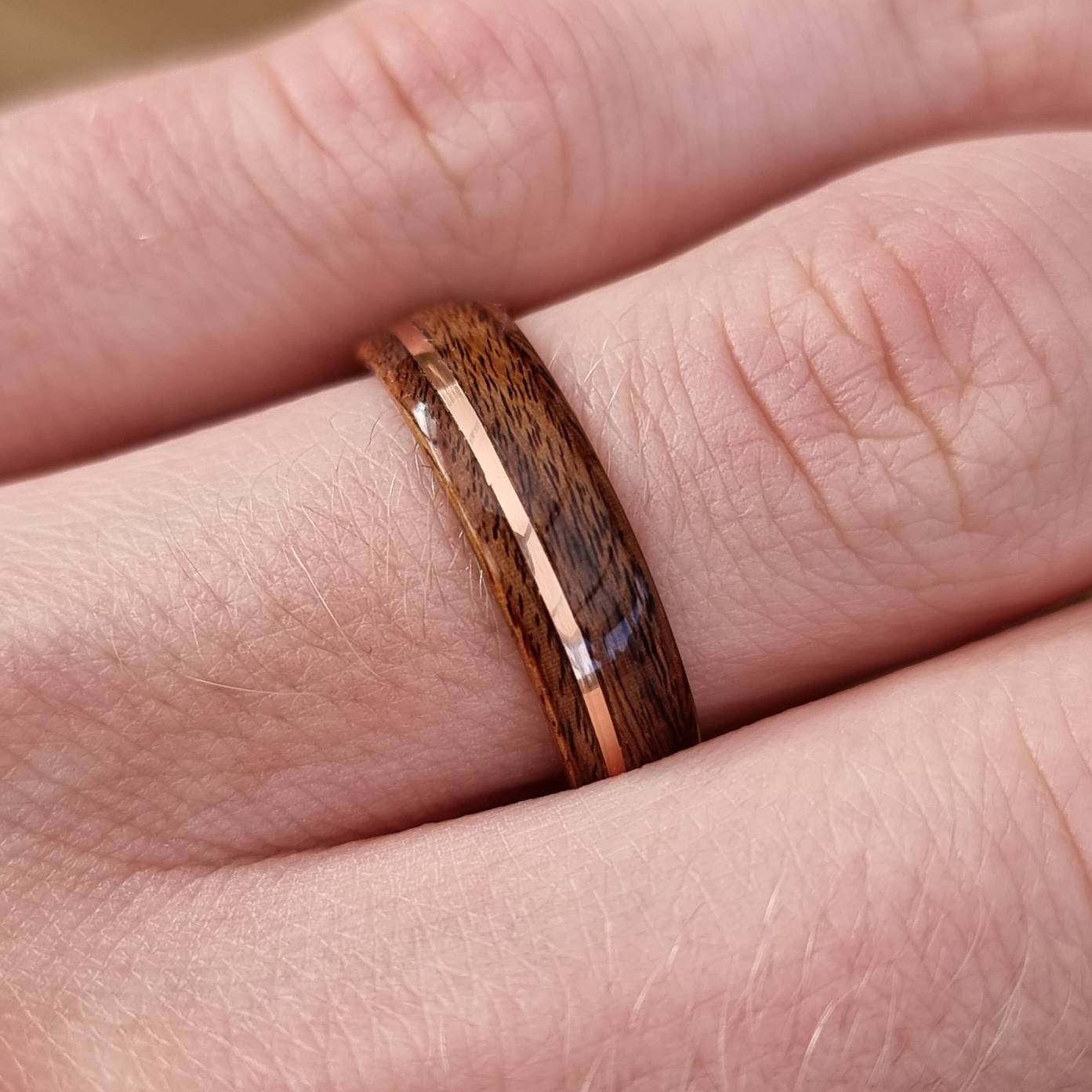 Rosewood & copper hand made bent wood ring