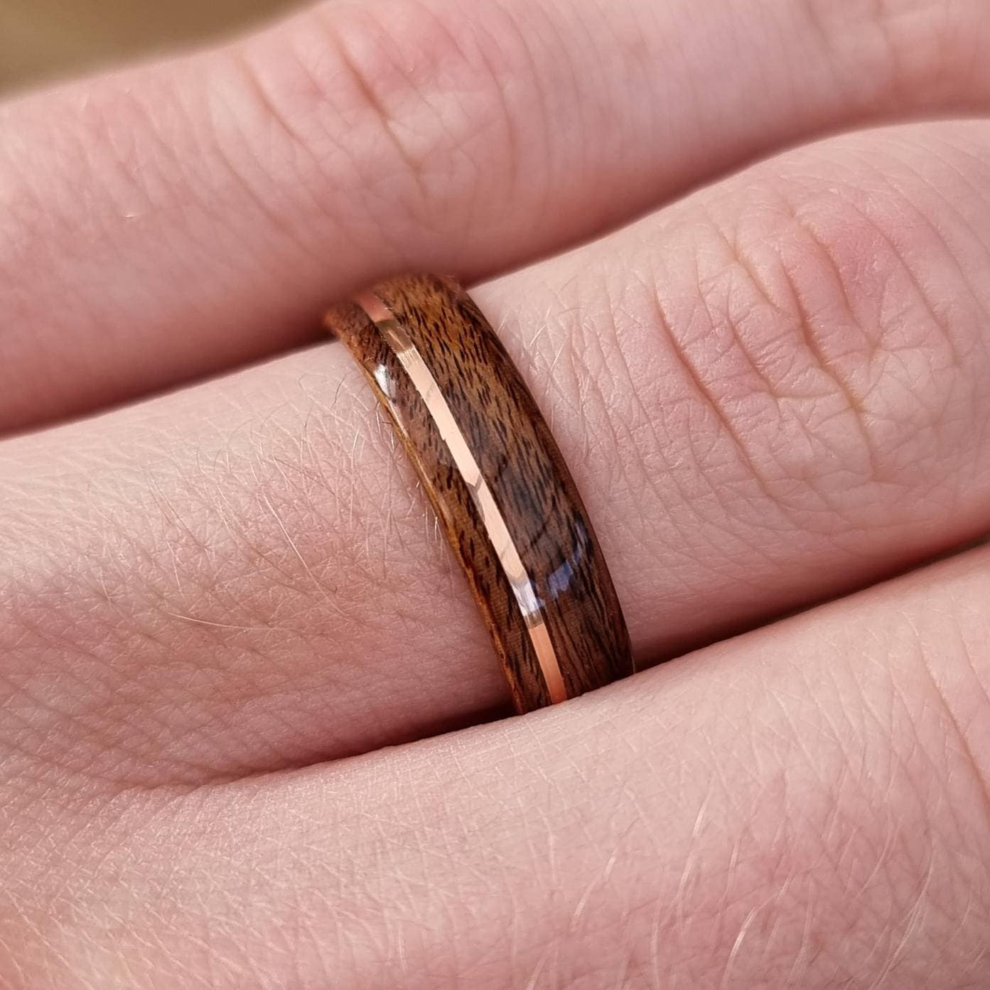 Rosewood & copper ring - Bespoke hand made bent wood ring - Custom wooden wedding band - Alternative engagement - 5th anniversary gift