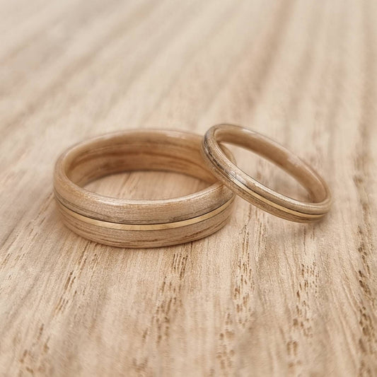 Oak & brass hand made bent wood ring