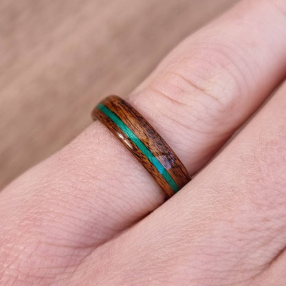 Rosewood with green tulipwood internal and inlay hand made bent wood ring