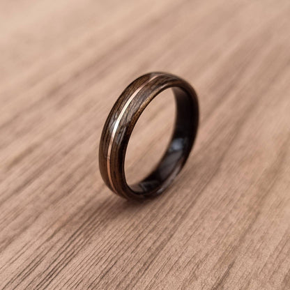 Smoked eucalyptus and copper hand made bent wood ring
