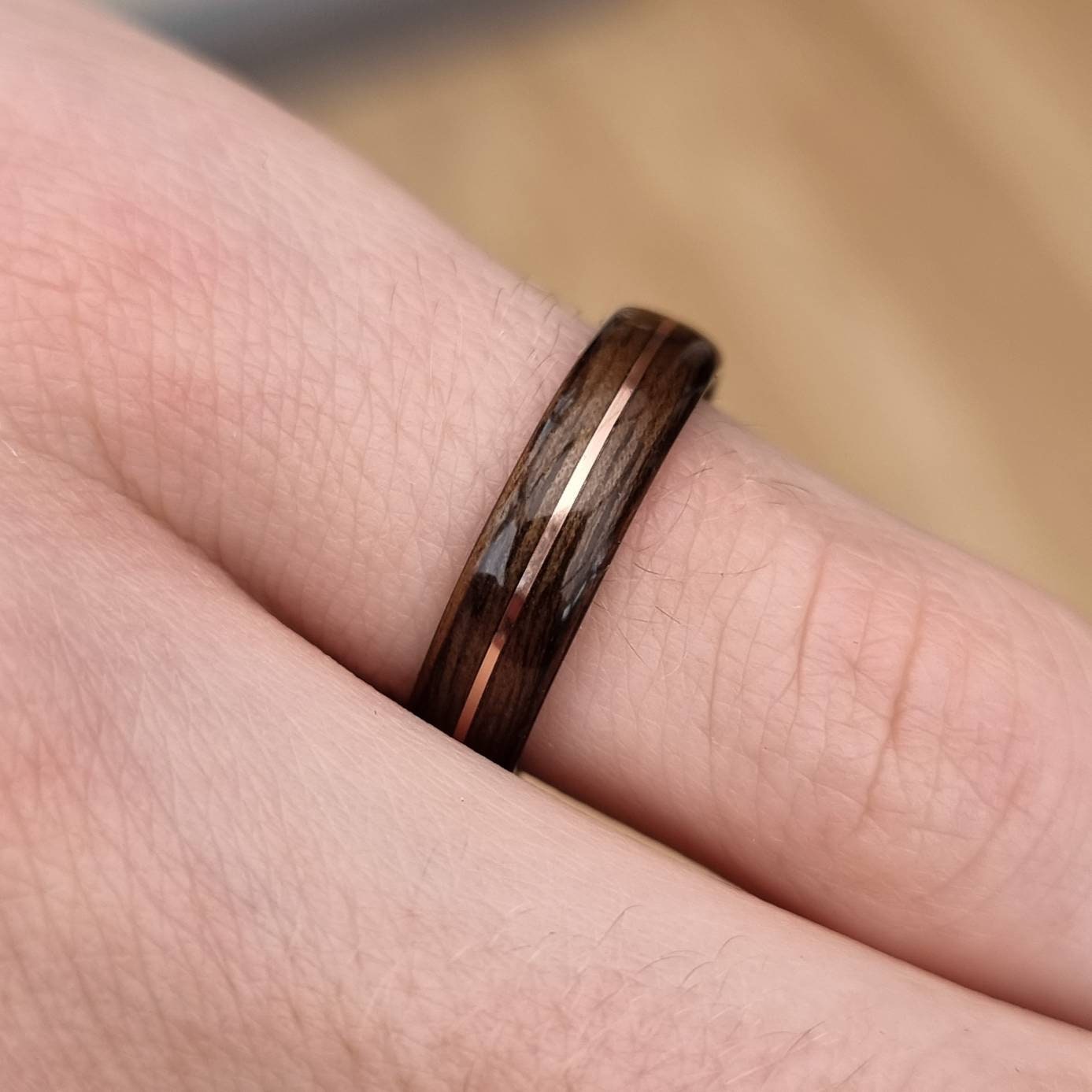 Smoked eucalyptus and copper hand made bent wood ring