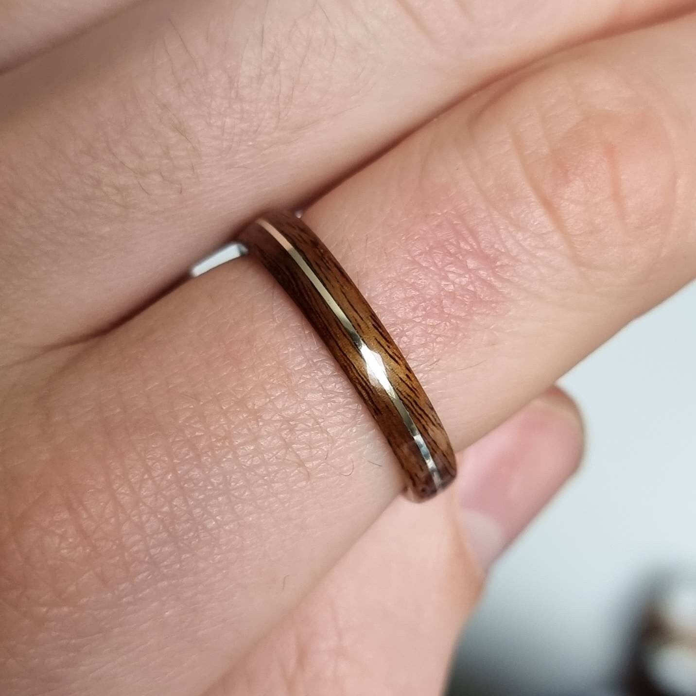 Rosewood and sterling silver ring - Hand made bent wood ring - Wooden wedding band - Engagement ring - Natural jewellery