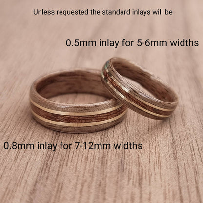 Silver birdseye maple with white opal and double silver inlays hand made bent wood ring