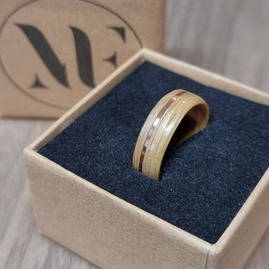Oak & copper hand made bent wood ring