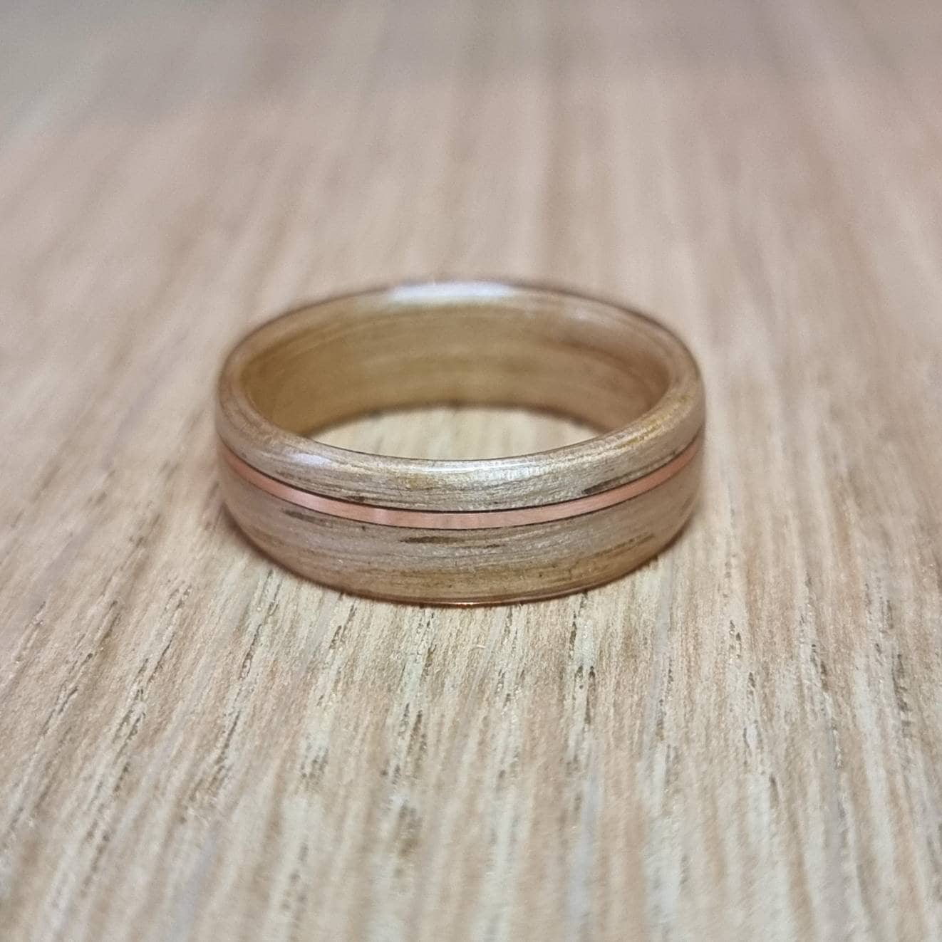 Oak & copper hand made bent wood ring