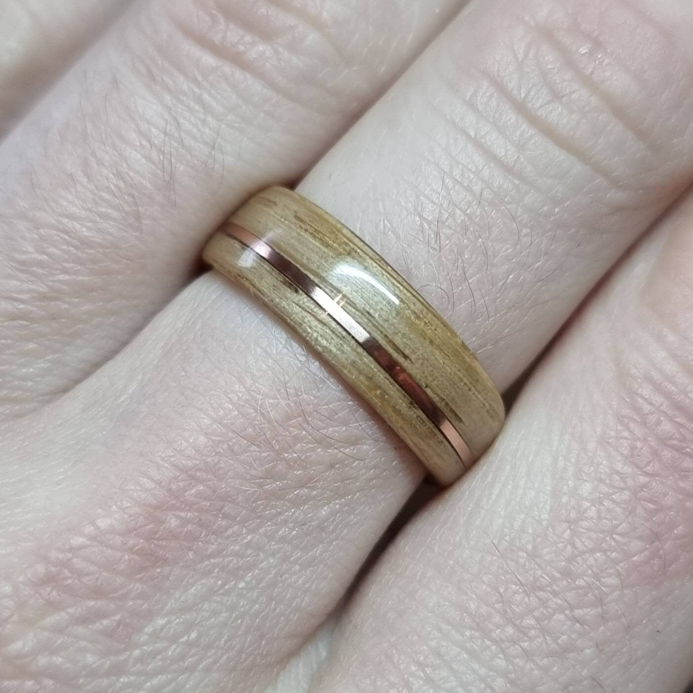 Oak & copper hand made bent wood ring