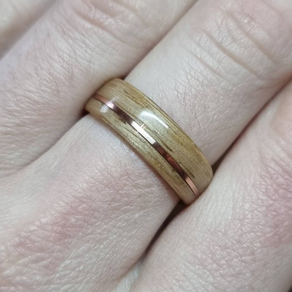 Oak & copper hand made bent wood ring