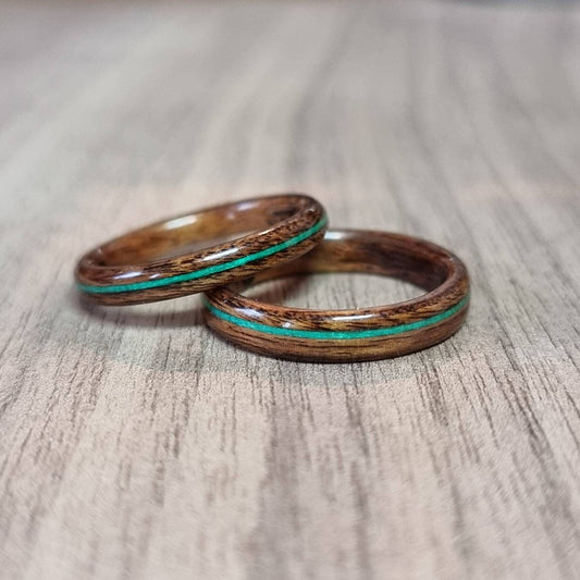 Rosewood and green tulipwood hand made bent wood ring