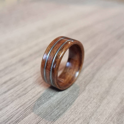 Rosewood and double guitar string hand made bent wood ring