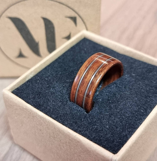 Rosewood and double guitar string hand made bent wood ring