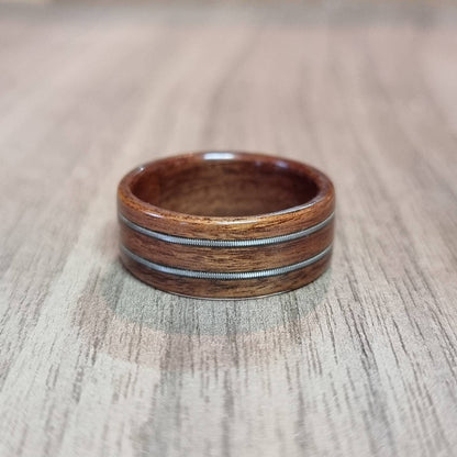 Rosewood and double guitar string hand made bent wood ring