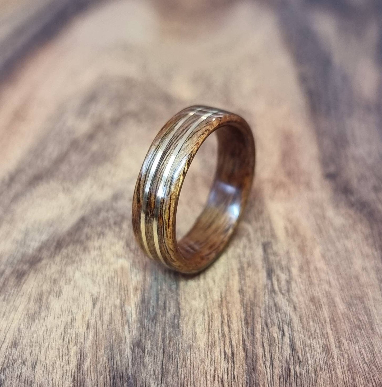 Rosewood and double brass ring - Hand made bent wood ring - Wooden wedding band - Engagement ring - Natural jewellery