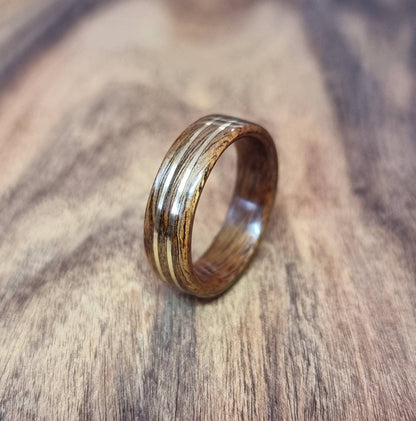 Rosewood and double brass ring - Hand made bent wood ring - Wooden wedding band - Engagement ring - Natural jewellery
