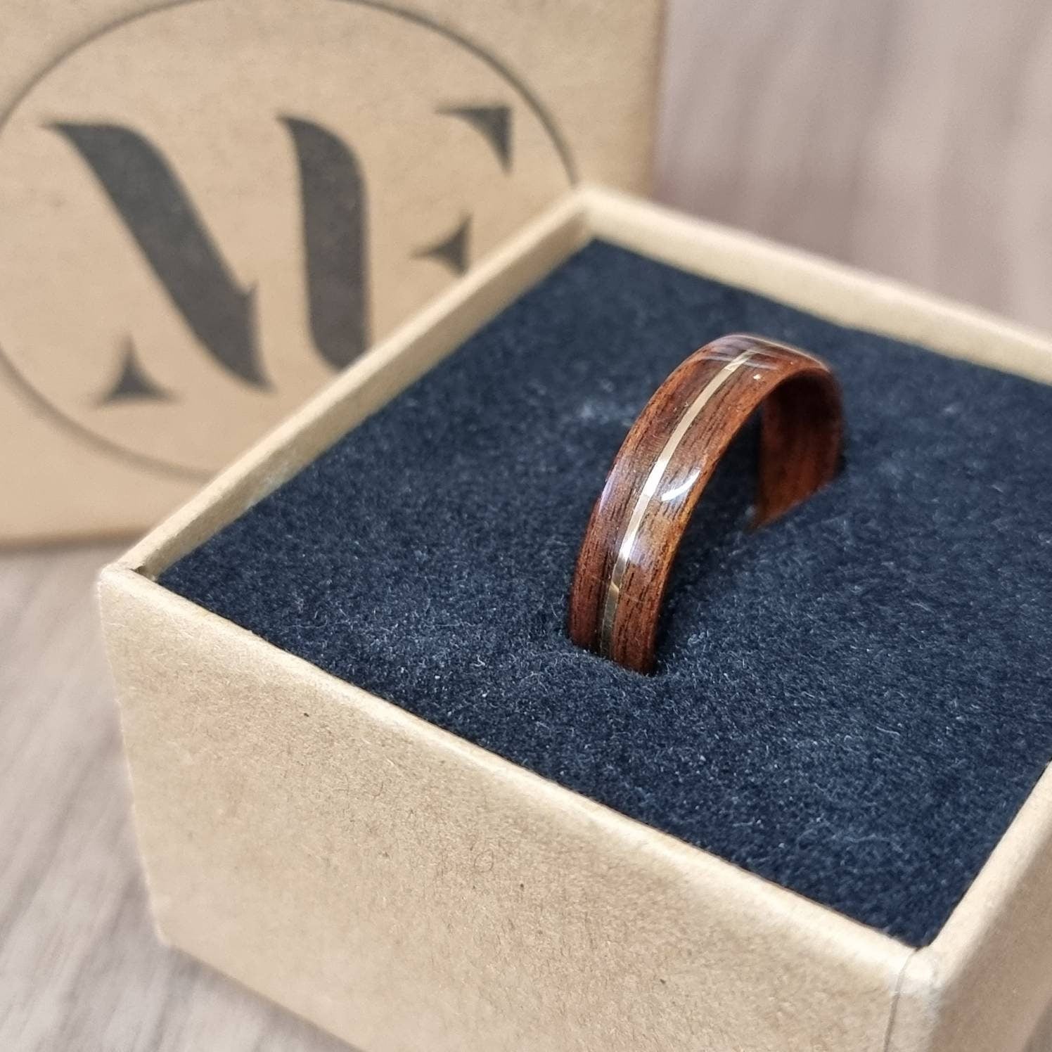 Rosewood and brass hand made bent wood ring