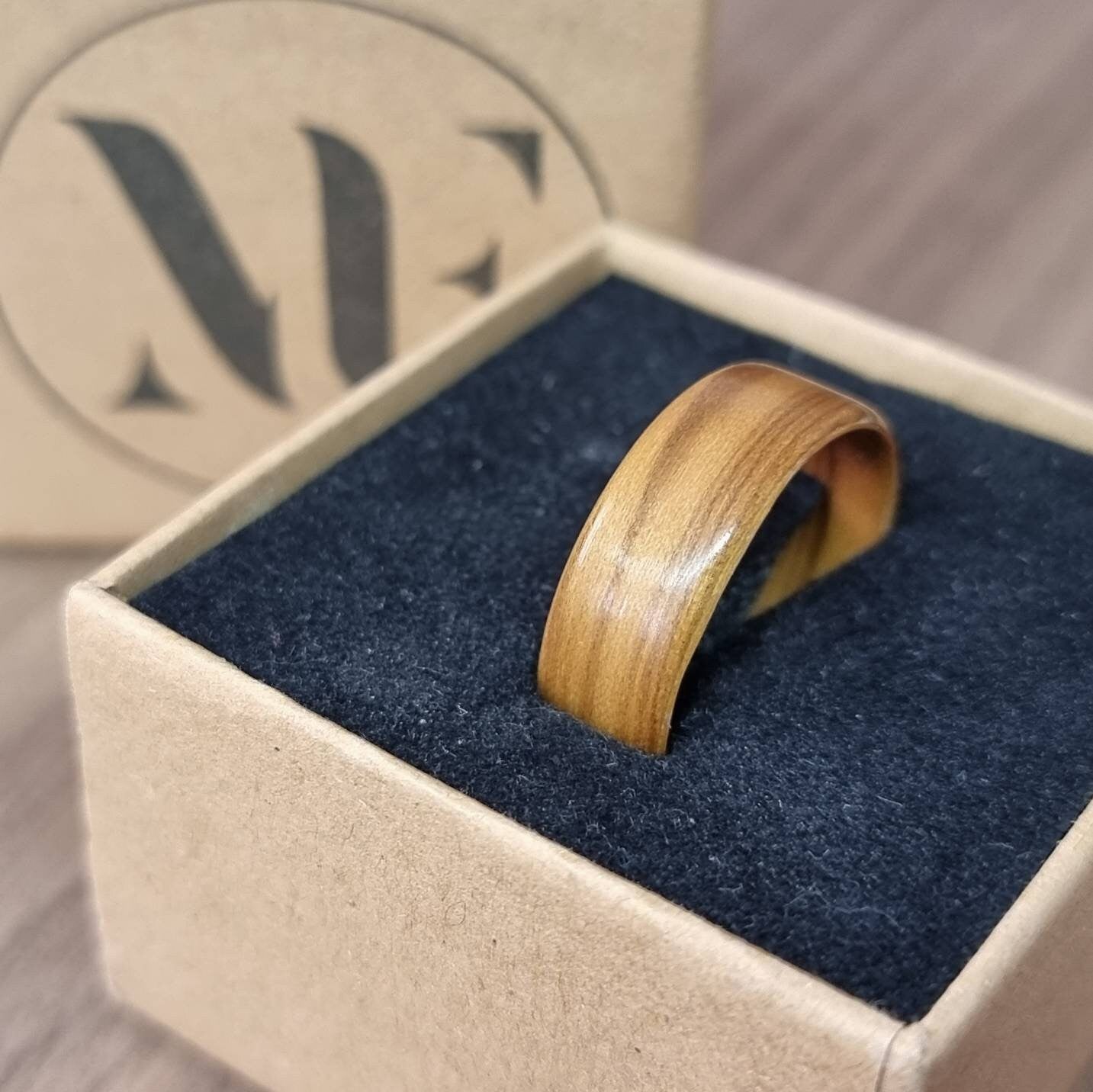 Olive wood hand made bent wood ring