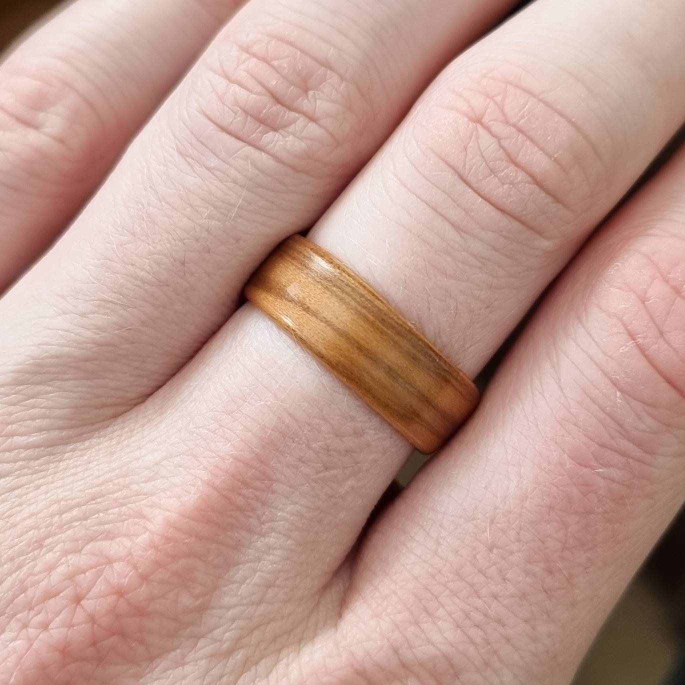 Olive wood hand made bent wood ring