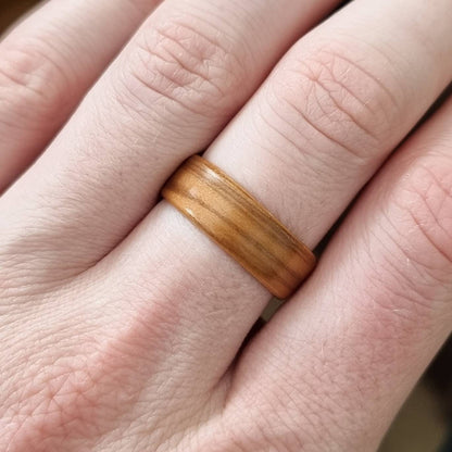 Olive wood hand made bent wood ring