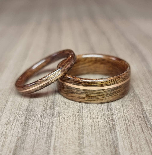 Rosewood & copper hand made bent wood ring