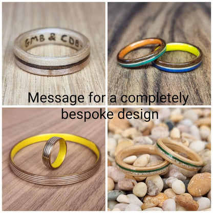Burr walnut & oak with copper inlay hand made bent wood ring